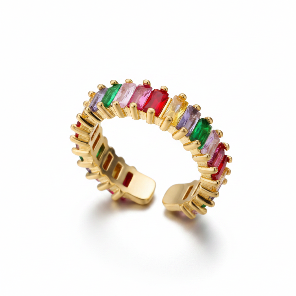 Gold Rainbow Baguette Ring – Pure White Background