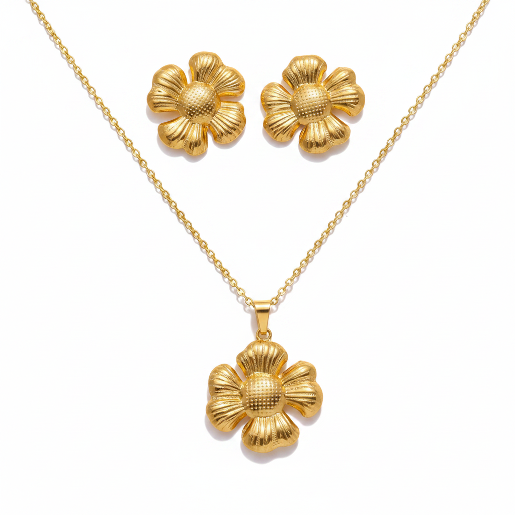 Gold Ridged Daisy Set - Premium White Background
