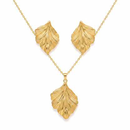 Gold Ridged Ginkgo Leaf Set - Premium White Background