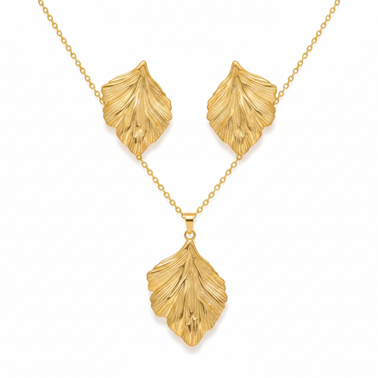 Gold Ridged Ginkgo Leaf Set - Premium White Background