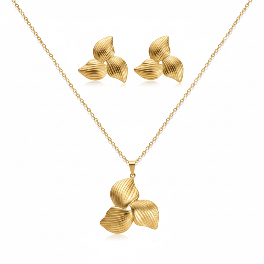 Gold Ridged Three-Petal Flower Set - Premium White Background