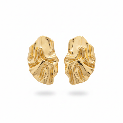 Gold Ruffled Petal Wave Earrings – Pure White Background