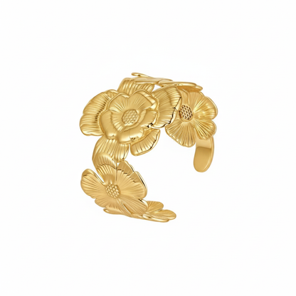 Gold Sculptural Floral Cuff Bangle – Clean