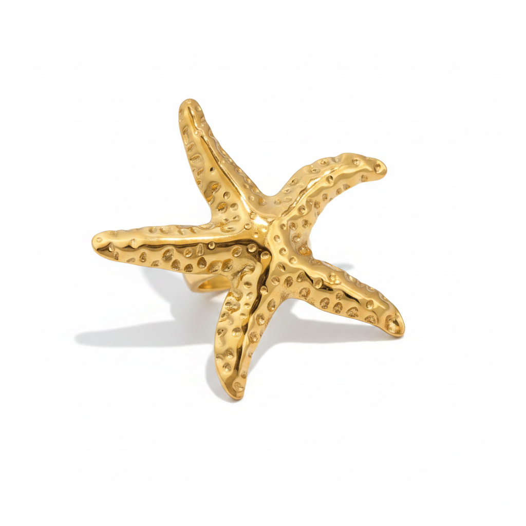 Gold Starfish Ring – Pure White Background