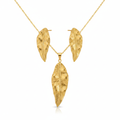 Gold Textured Feather Leaf Set - Premium White Background