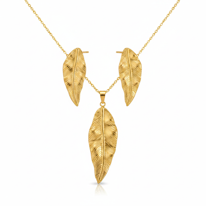 Gold Textured Feather Leaf Set - Premium White Background