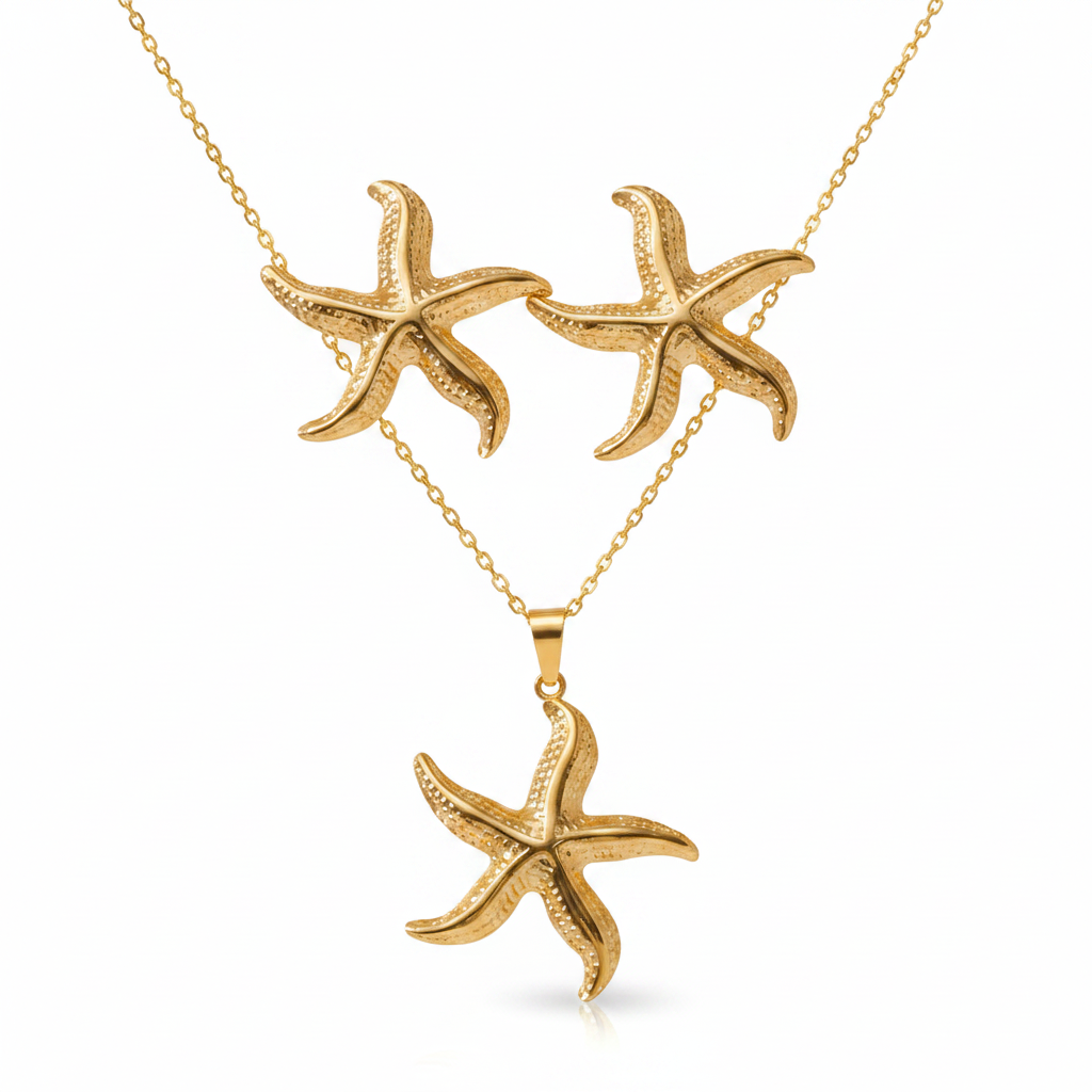 Gold Textured Starfish Set - Premium White Background