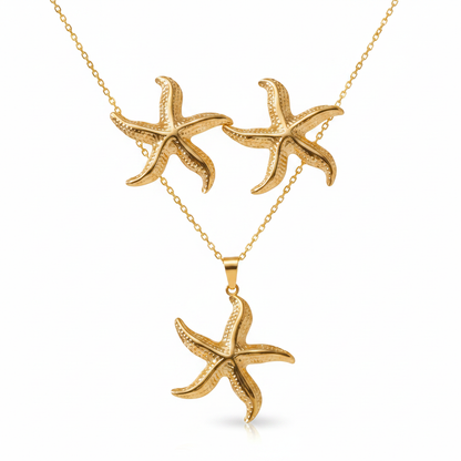 Gold Textured Starfish Set - Premium White Background