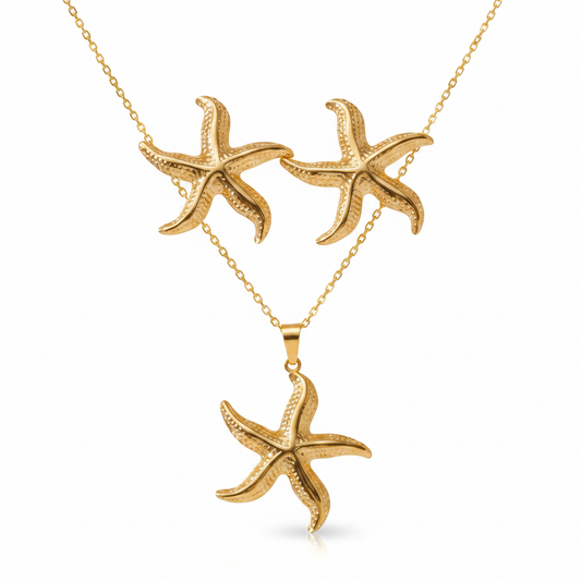 Gold Textured Starfish Set - Premium White Background