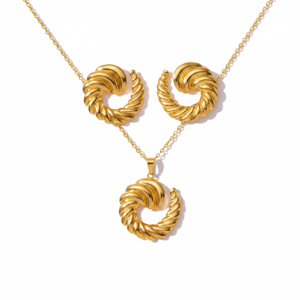 Gold Twisted Swirl Croissant Set - Premium White Background