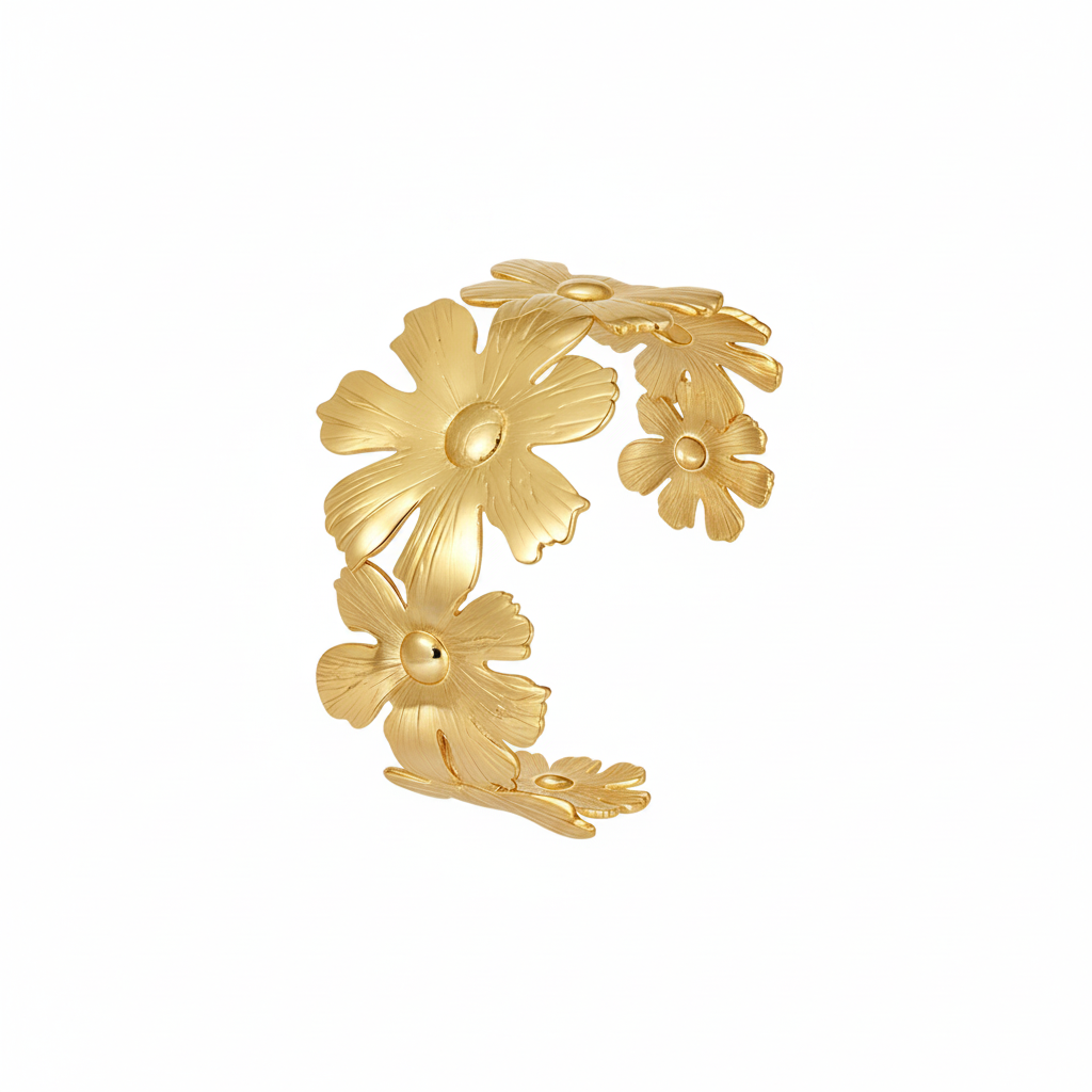 Gold Wildflower Bloom Cuff Bangle – Clean