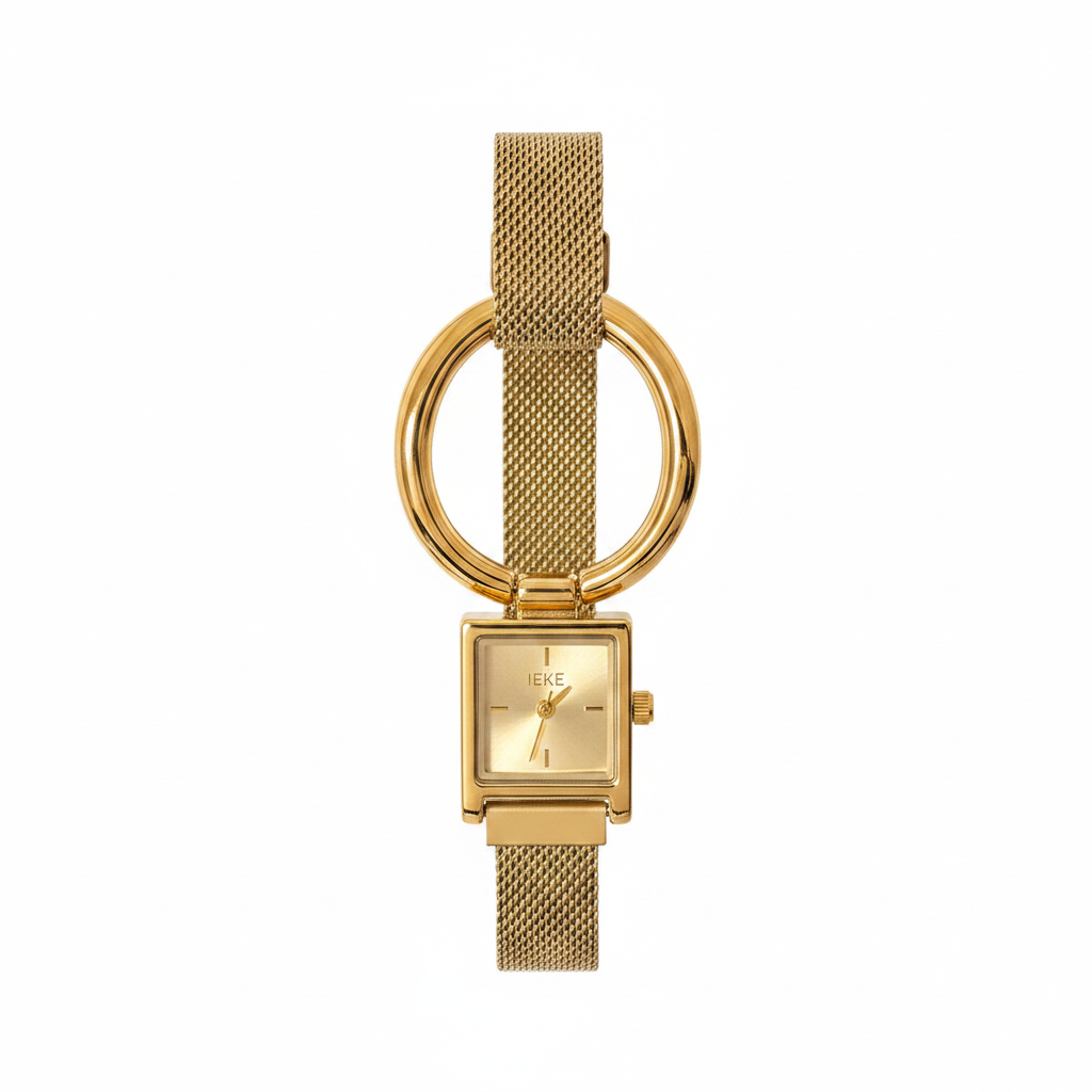 IEKE Gold Ring Watch – White Background