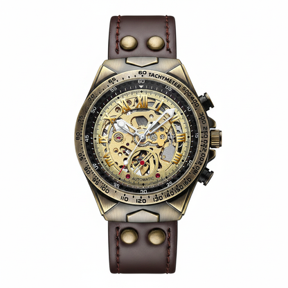 FNGEEN Skeleton Automatic Watch Bronze Edition white background front view