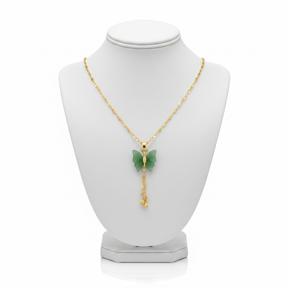 Jade Green Butterfly Necklace on White Mannequin