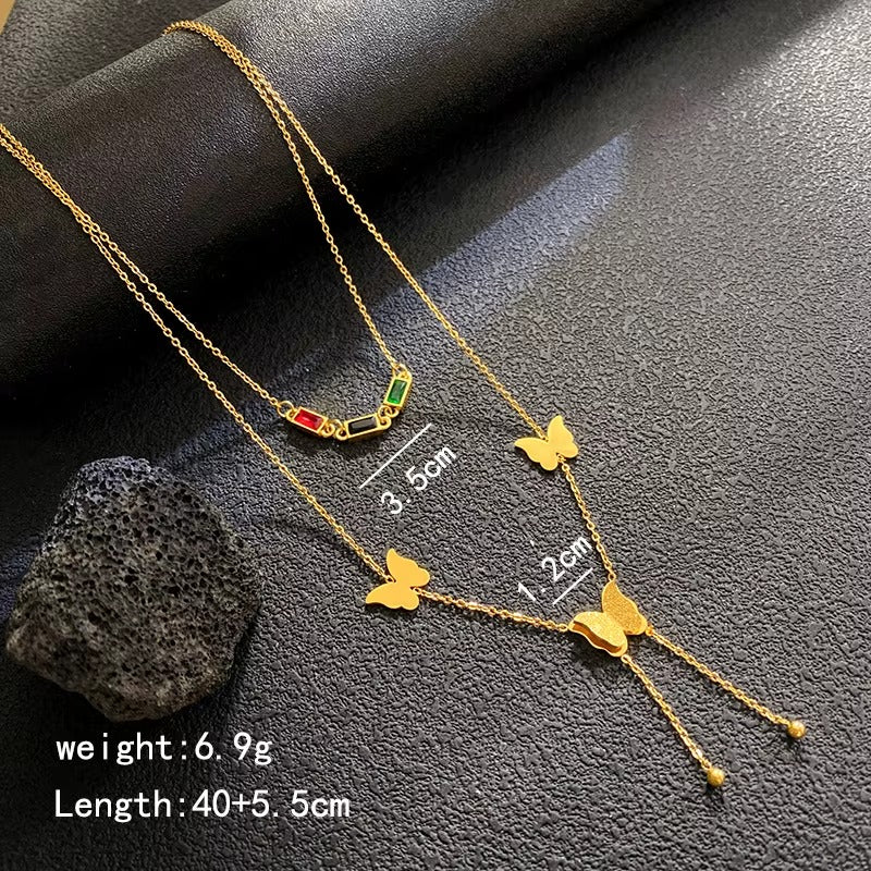 Gold Butterfly Layered Necklace Set