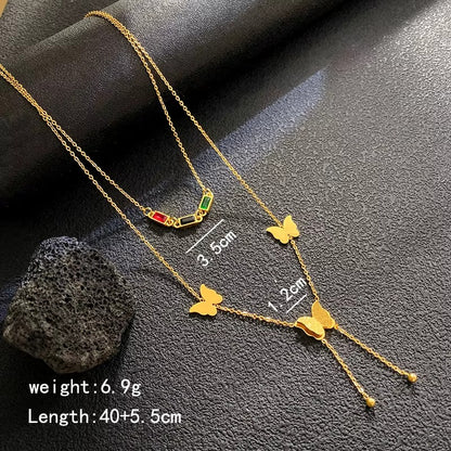 Gold Butterfly Layered Necklace Set