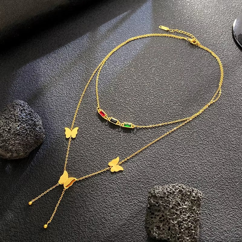 Gold Butterfly Layered Necklace Set