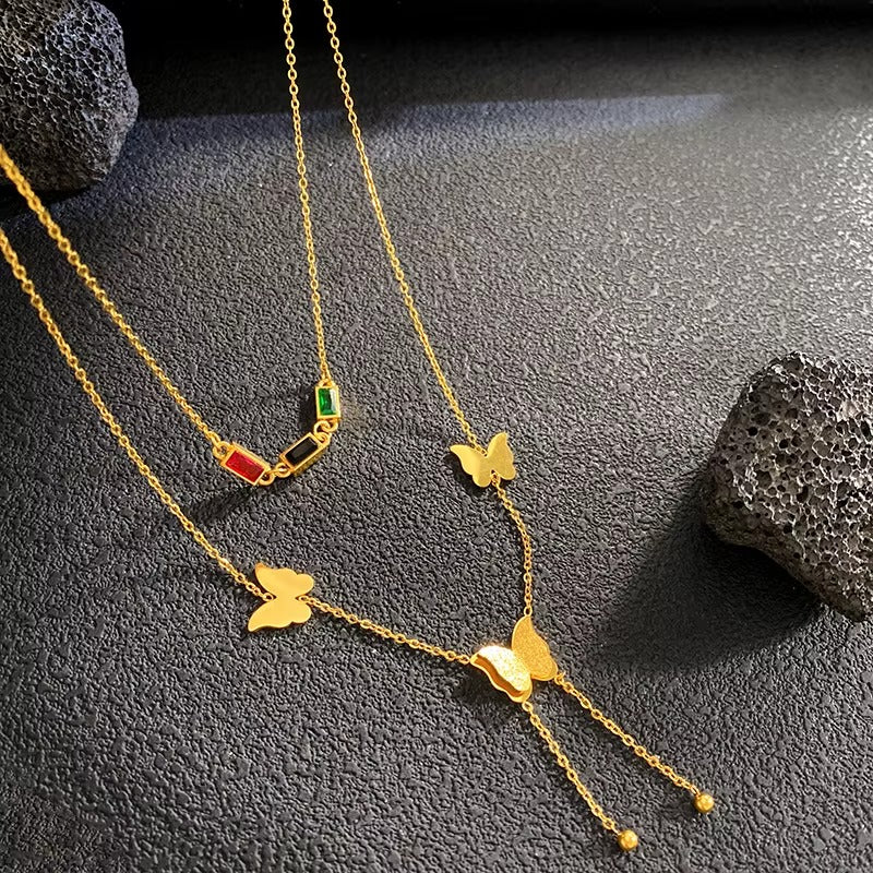 Gold Butterfly Layered Necklace Set