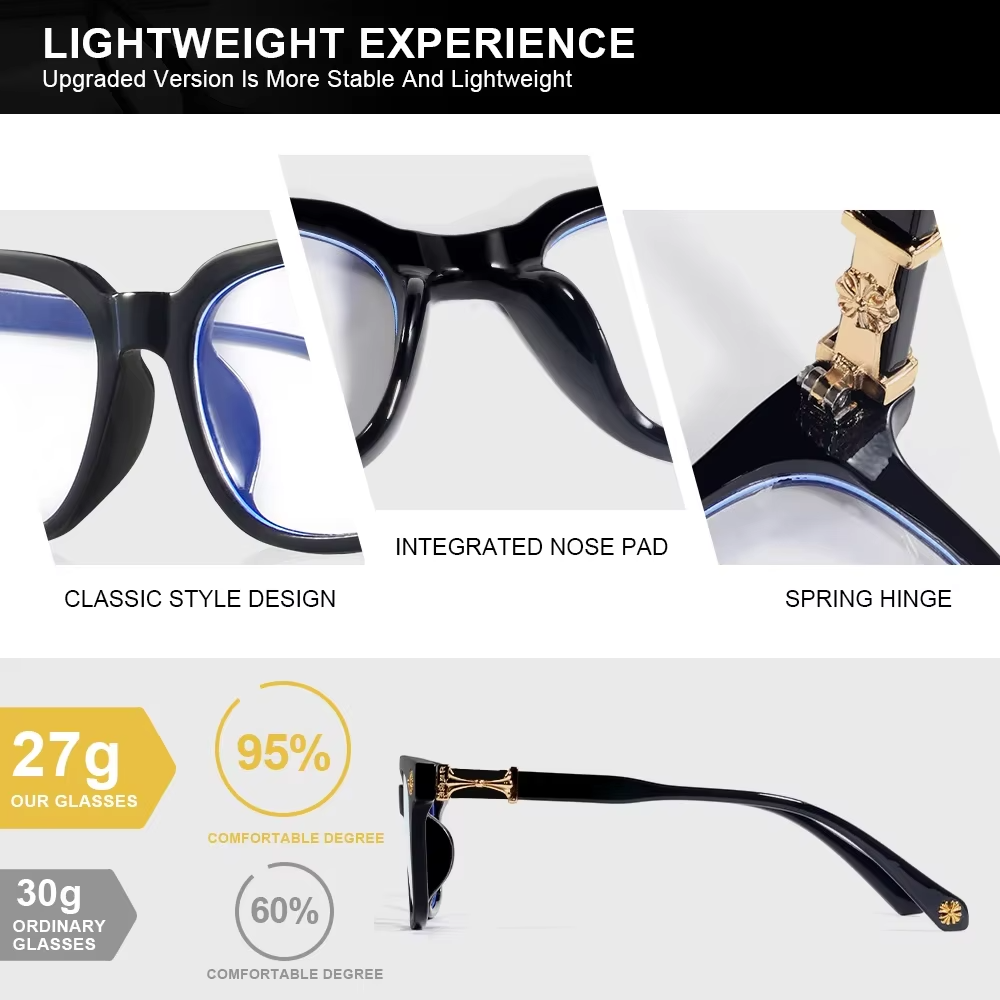 Black Square Blue Light Glasses – Silver Cross Detail Frames