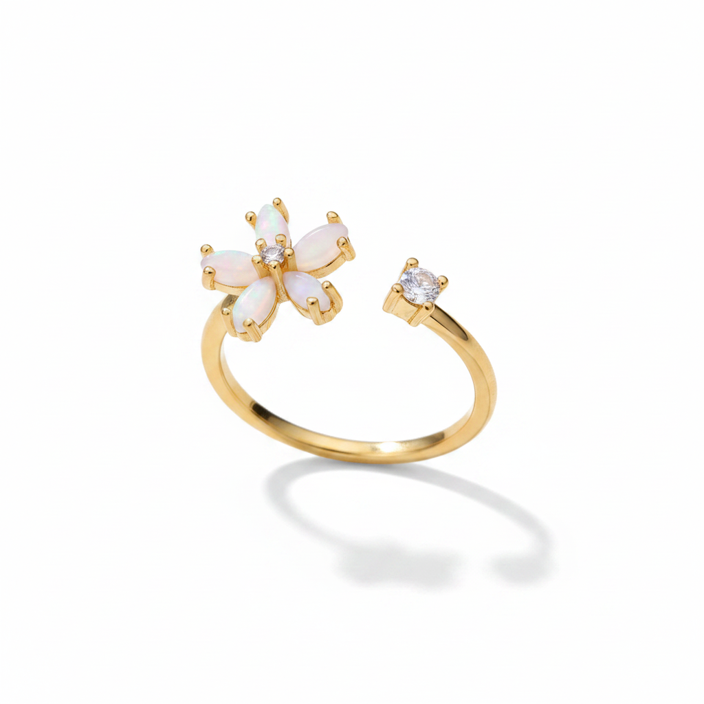 Pearl Flower Open Ring – White Background
