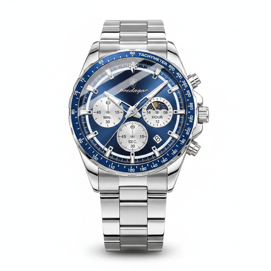 POEDAGAR Moon Phase Chronograph – White Background