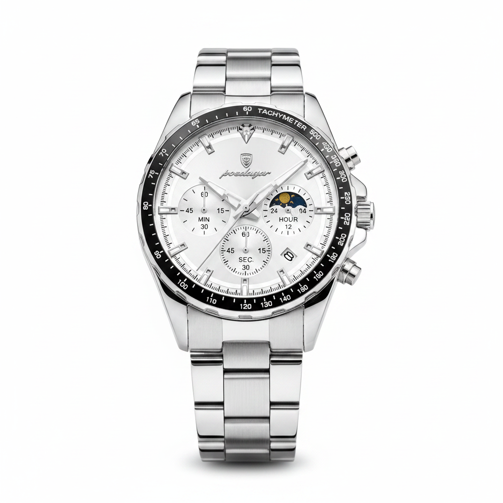 POEDAGAR White Dial Chronograph – White Background