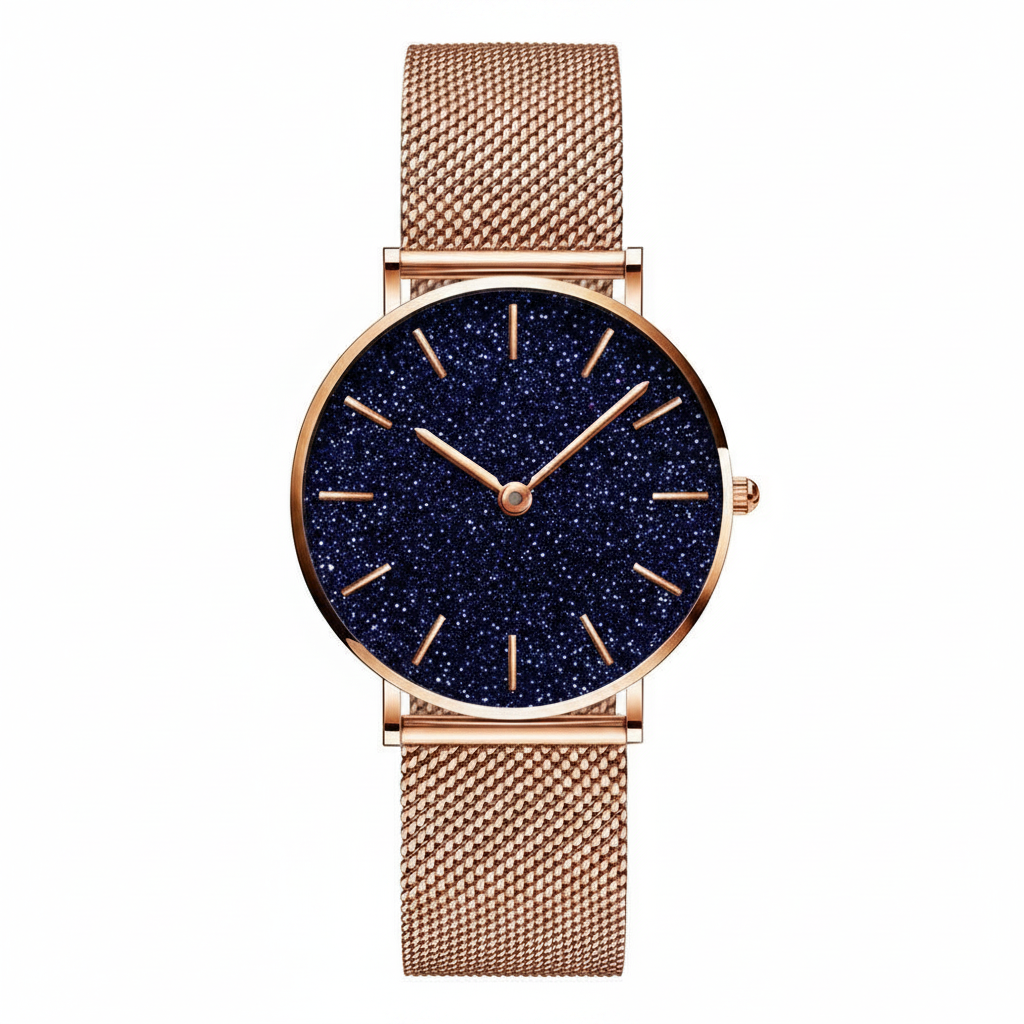 Rose Gold Starry Dial Watch – No Logo