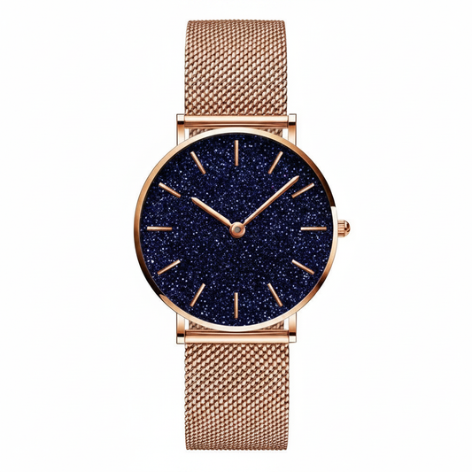 Rose Gold Starry Dial Watch – No Logo